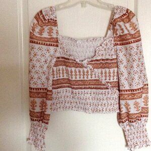 Shein Women's Cropped Top Size M Off The Shoulder Blouse Smocking Bishop Sleeves